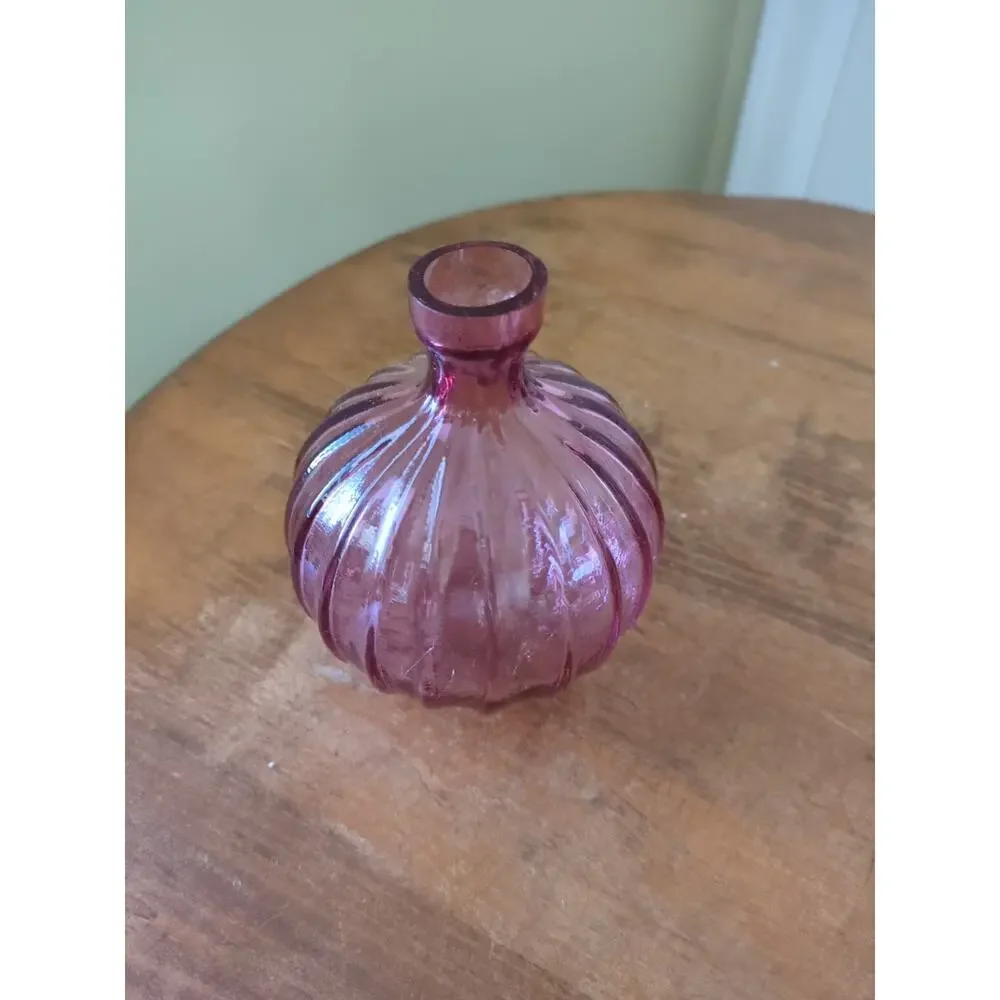 Vintage Pilgrim Glass Company Small Cranberry Bud Vase Hand blown